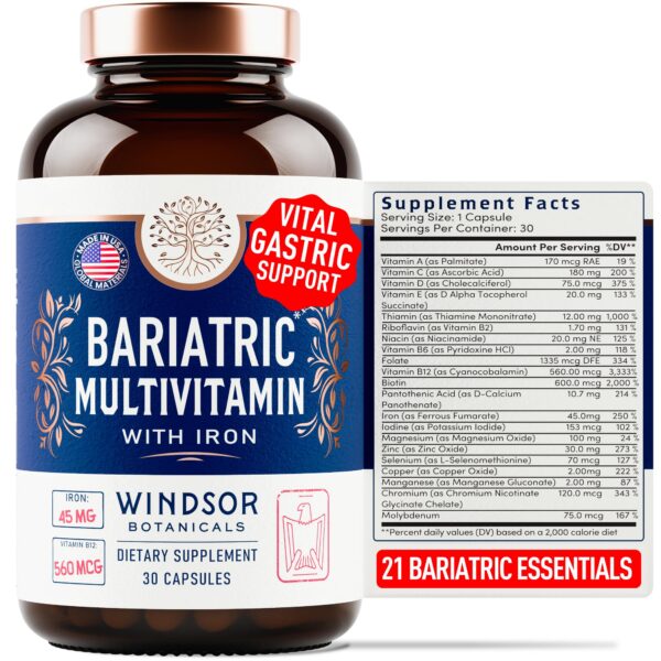 Frente del envase bariátrico multivitamínico con hierro