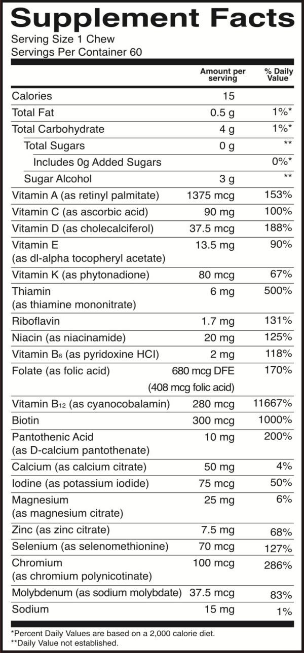 Etiqueta posterior BariatricPal multivitamin sin hierro