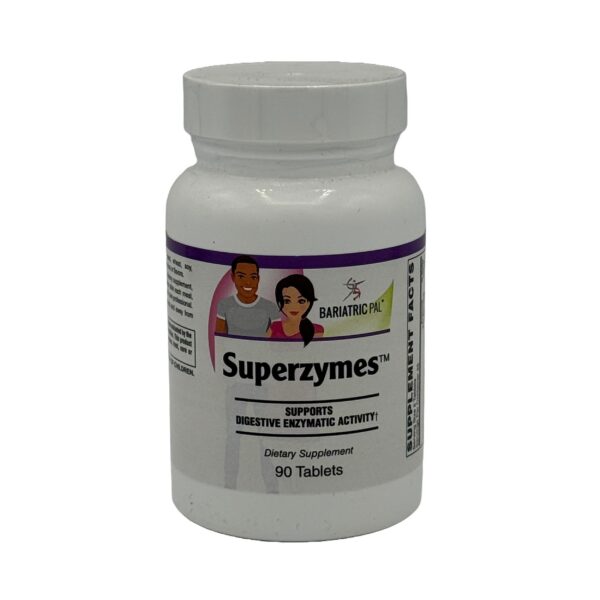 Frente de frasco BariatricPal Superzymes tabletas digestivas