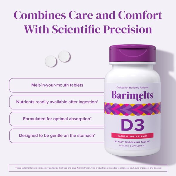 BariMelts suplemento vitamina D3 bariátrico 90 tabletas sabor natural