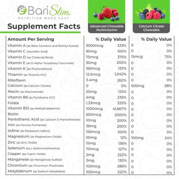 Presentación de las vitaminas BariSlim en botella
