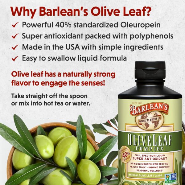 Barlean's hoja de olivo extracto líquido antioxidante y salud