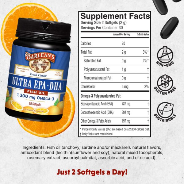 Primer plano de etiqueta de Barlean's Omega-3