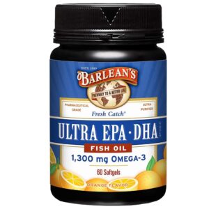 Frasco de Barlean's Omega-3 con etiqueta naranja