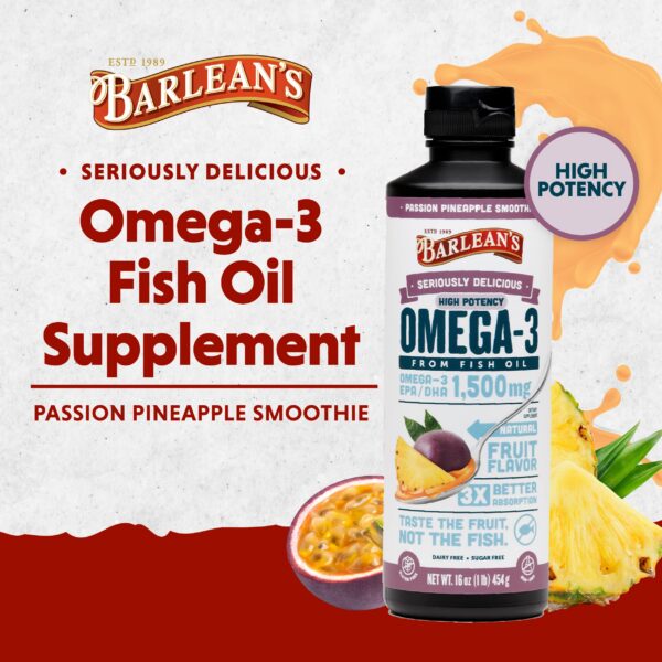 Barlean's Omega-3 líquido sabor piña etiqueta lateral