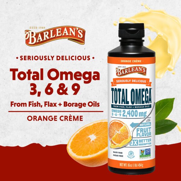 Version 1.0.0 Etiqueta Barlean's Omega 3-6-9 con sabor naranja crema