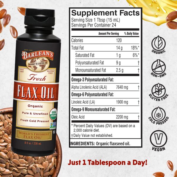 Etiqueta frontal Barlean's aceite de linaza
