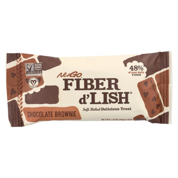 Barra NuGo Fiber D'lish sabor brownie chocolate paquete de 16