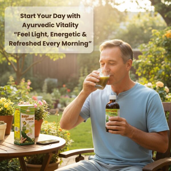 Envase de vidrio con etiqueta karela amargo