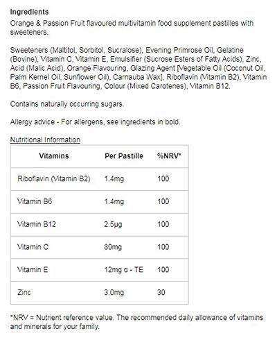 Tabletas Bassetts multivitaminas sabor naranja y maracuyá