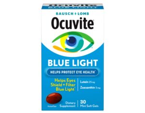 Version 1.0.0 Ocuvite Blue Light frasco y etiqueta