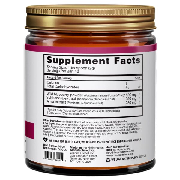 Bayas arándanos, schisandra y amla en mezcla detox saludable