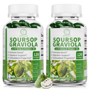Frasco de cápsulas BBEEAAUU de graviola y kelp antioxidantes y veganas