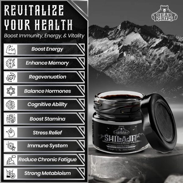 Frasco y etiqueta Bear Grips Shilajit