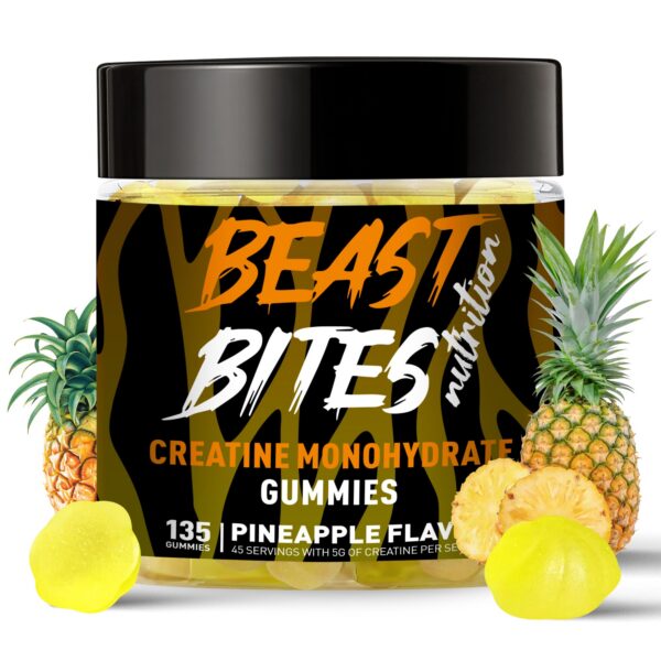 Frasco BEAST BITES gomitas de creatina monohidrato sabor piña