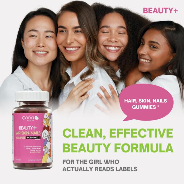 Etiqueta Beauty+ Biotina folato vitaminas