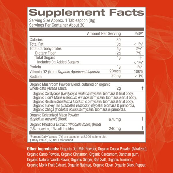 Bebida polvo hongos OM Mushroom renovadora energía sin cafeína