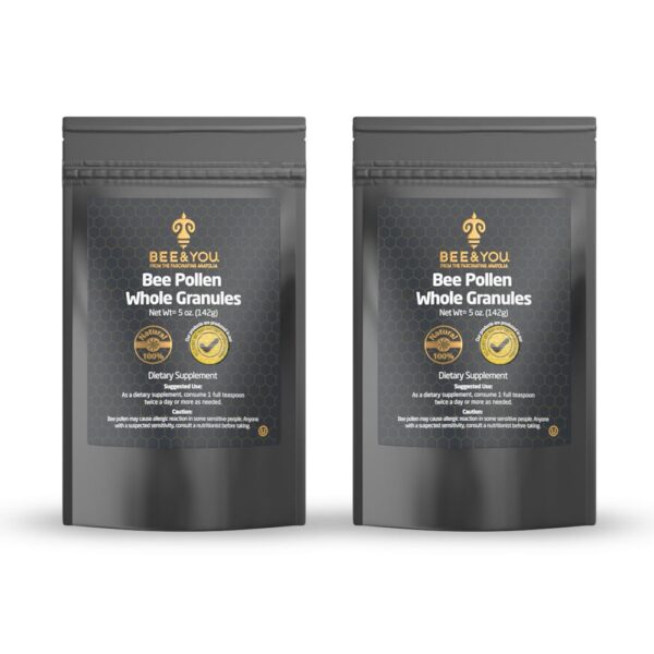 Bee and You polen de abeja granulado frente al envase
