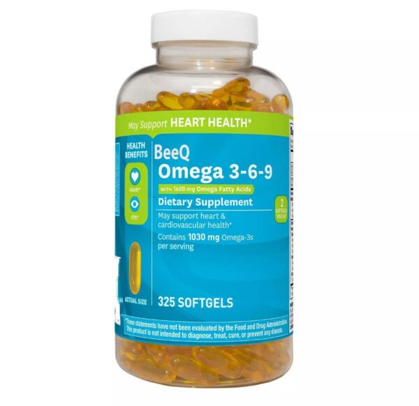 BeeQ Omega 3-6-9 suplemento etiqueta y empaque