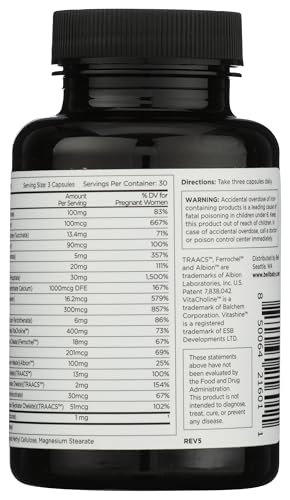 Etiqueta trasera del Beli Prenatal Multivitamin