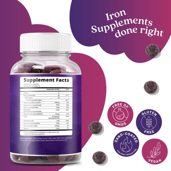 Frasco BeLive gomitas hierro y etiqueta