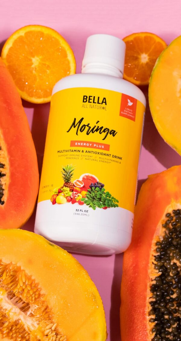 Etiqueta trasera Bella All Natural Jugo de Moringa Energy Plus 32 oz