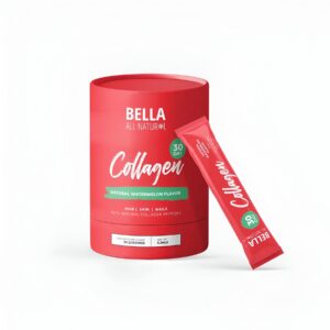 Polvo de colágeno sabor sandía sobre blanco