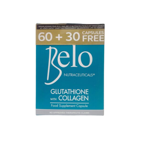 Cápsulas Belo Glutathione + Collagen y etiqueta frontal