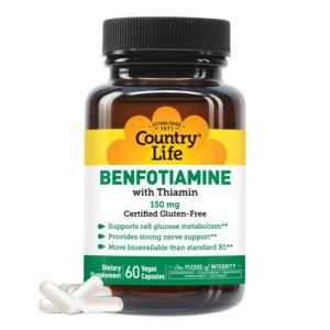 Benfotiamina Country Life 150mg frasco de cápsulas vegetarianas