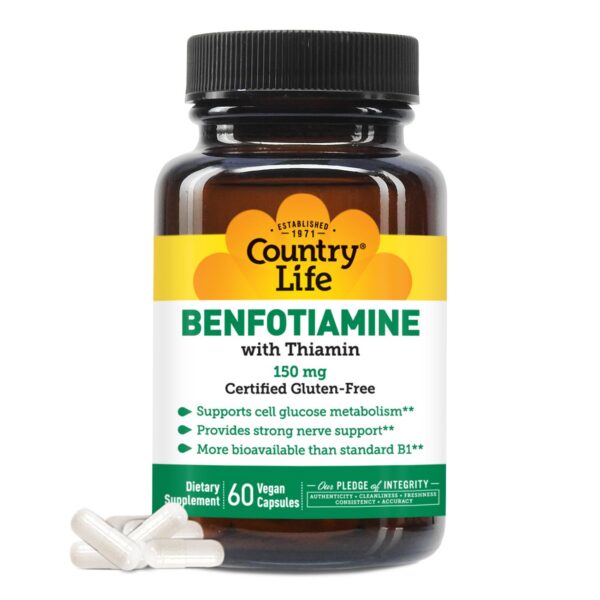 Benfotiamina Country Life 150mg frasco de cápsulas vegetarianas