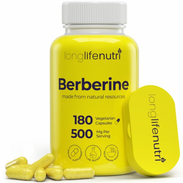 Berberina 500 mg HCl frasco y etiqueta