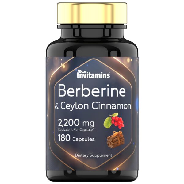 Frasco de suplemento de berberina con canela de Ceilán TNVitamins