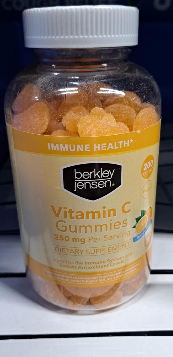 Frente del envase Berkley Jensen Vitamina C 250 mg gomitas naranja