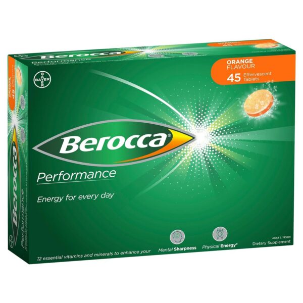Paquete tableta efervescente Berocca sabor naranja 45 unidades