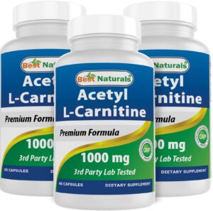 Frontal de la botella Best Naturals Acetil L-Carnitina 1000 mg