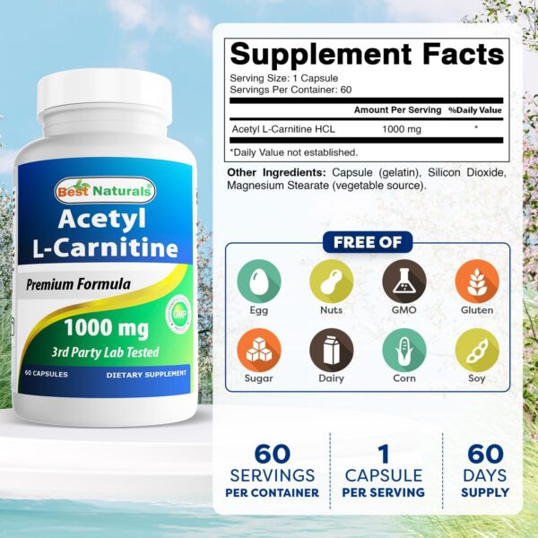 Version 1.0.0 Etiqueta frontal de Best Naturals Acetil L-Carnitina