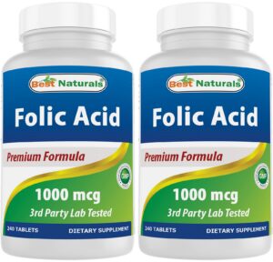 Botella de Best Naturals Ácido Fólico 1000 mcg 240 tabletas