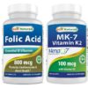 Frente del envase Best Naturals ácido fólico 800 mcg y K2 MK7