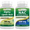 Frente de la botella Best Naturals Alfa Lipoico NAC 600 mg