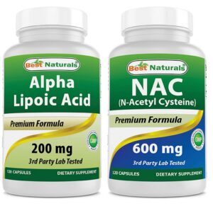 Frente de la botella Best Naturals Alfa Lipoico NAC 600 mg