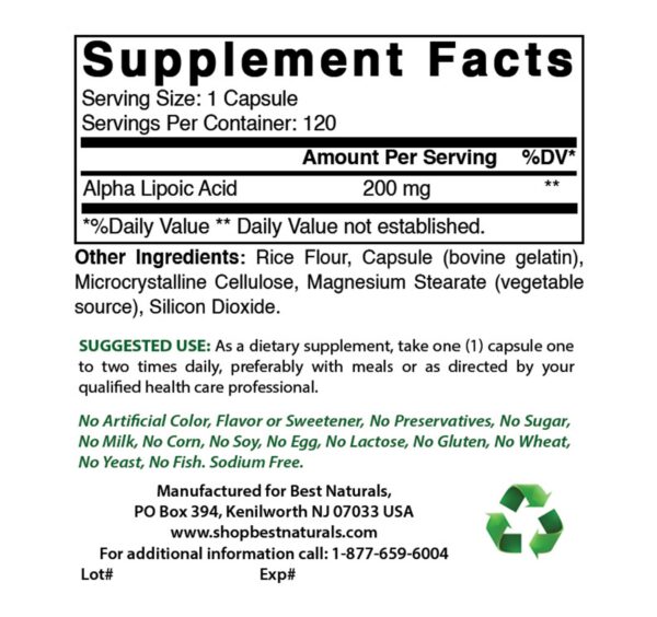 Cápsulas Alpha Lipoic Acid 200 mg