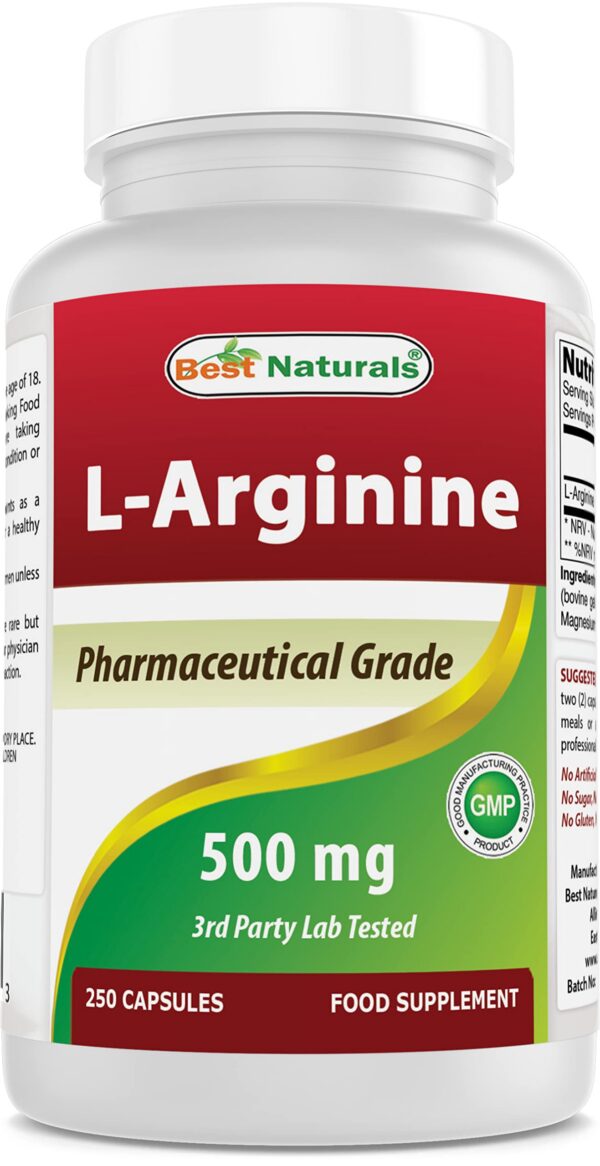 Frente de Best Naturals L-Arginina 500 mg 250 cápsulas