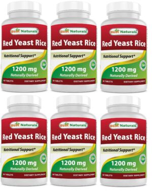 Best Naturals arroz de levadura roja 1200 mg paquete seis botellas