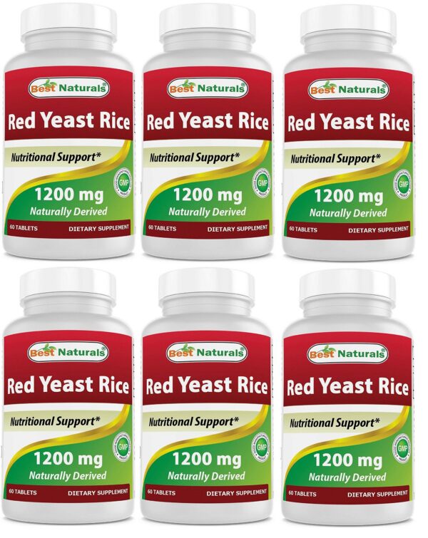 Best Naturals arroz de levadura roja 1200 mg paquete seis botellas