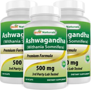 Frascos de Best Naturals Ashwagandha 500 mg paquete triple