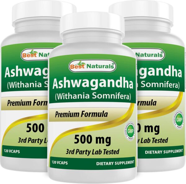 Frascos de Best Naturals Ashwagandha 500 mg paquete triple