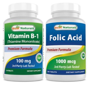 Frasco de Best Naturals B1 y ácido fólico