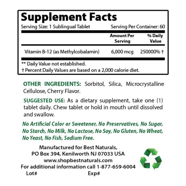 Best Naturals Etiqueta de frasco B-12 y D3
