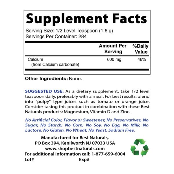 Etiqueta frontal de carbonato de calcio en polvo