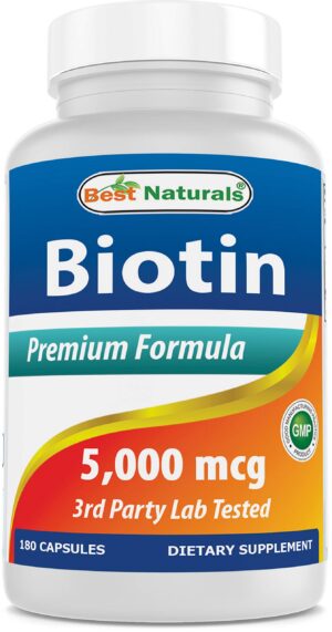 Botella de Best Naturals Biotina 5 mg 180 cápsulas